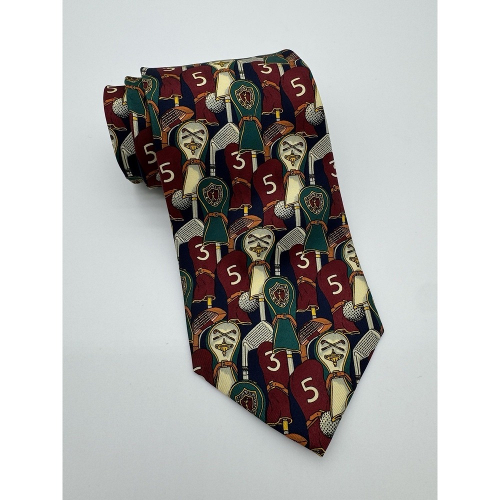 Alynn Neckwear Golf‎ Theme Silk Tie USA Vintage Clubs Balls Bag Novelty Mens